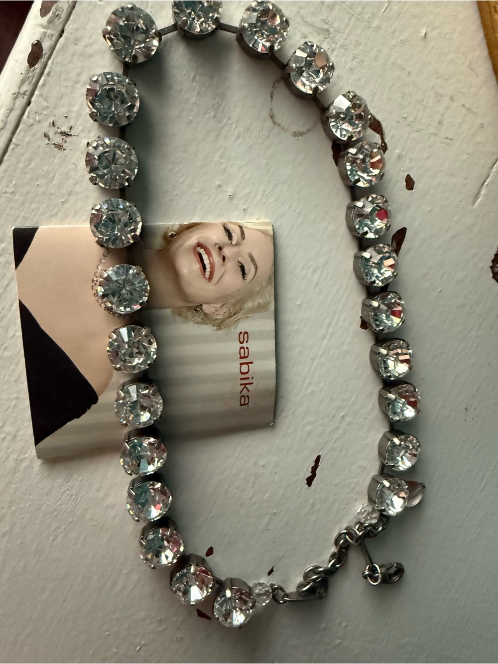 Sabika Silver-Tone Clear Crystal Tennis Necklace
